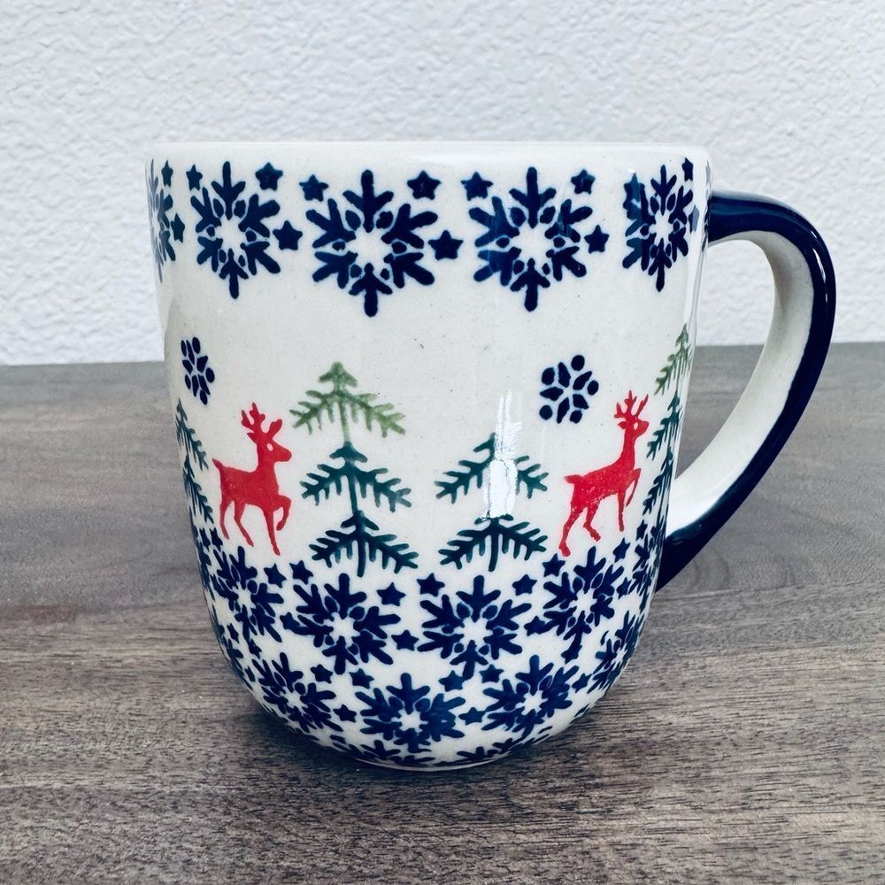 Boleslawiec Polish Pottery Christmas Holiday Reindeer Coffee Mug
